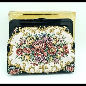 Vintage mint tapestry clutch made in Hong Kong